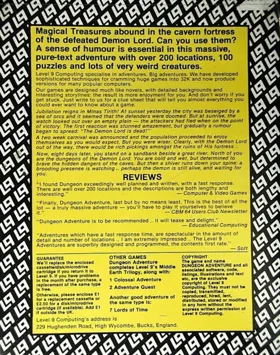 Dungeon Adventure (19xx)(Level 9)[h TSTH] box cover back